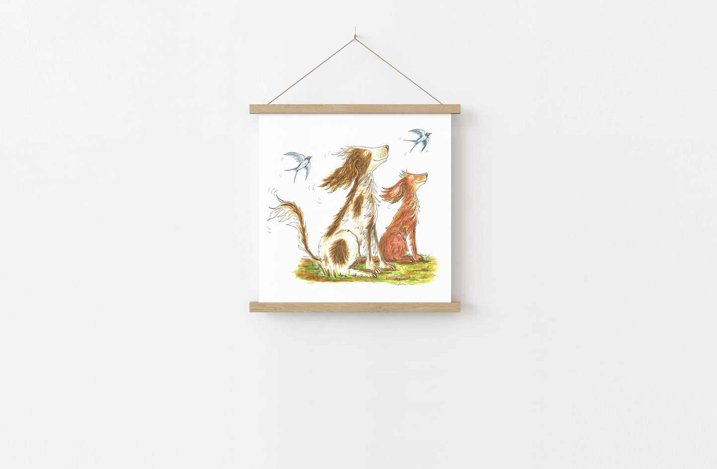 Print of Dogs with Swallows - 210mm square picture