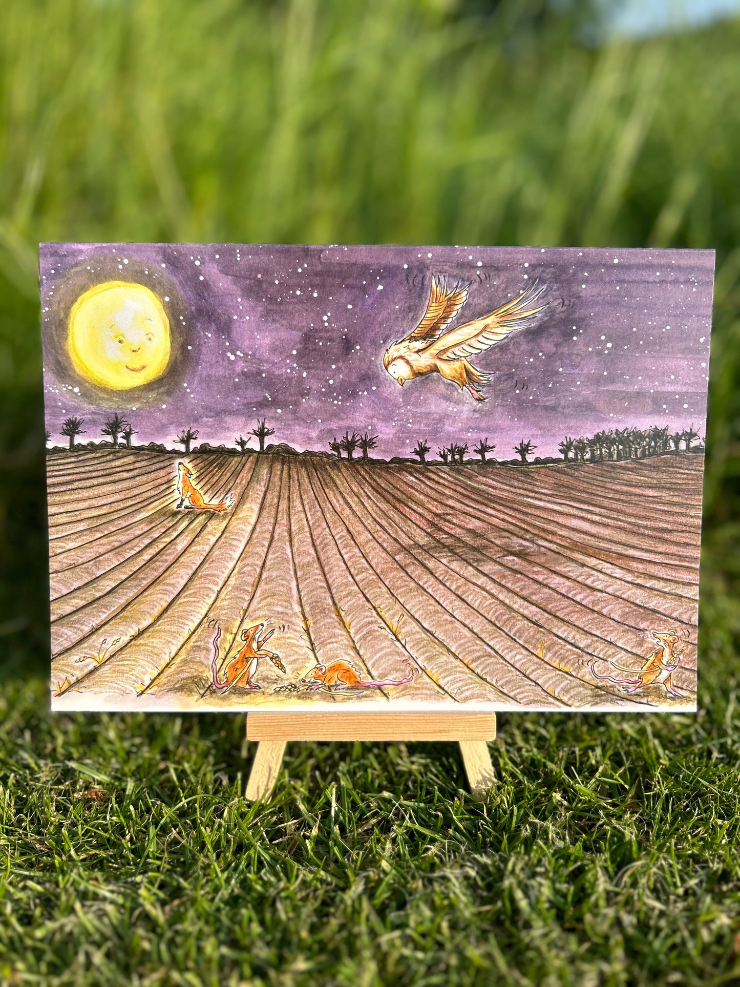 Full Moon A5 card with Owl, Fox and Mice - artwork from 'My Special Place'