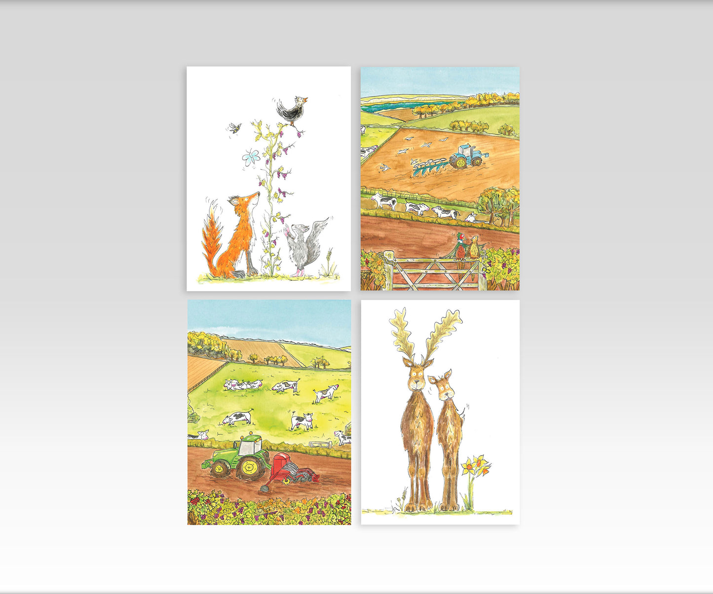 A6 CARDS, PACK OF 4 country and farm theme