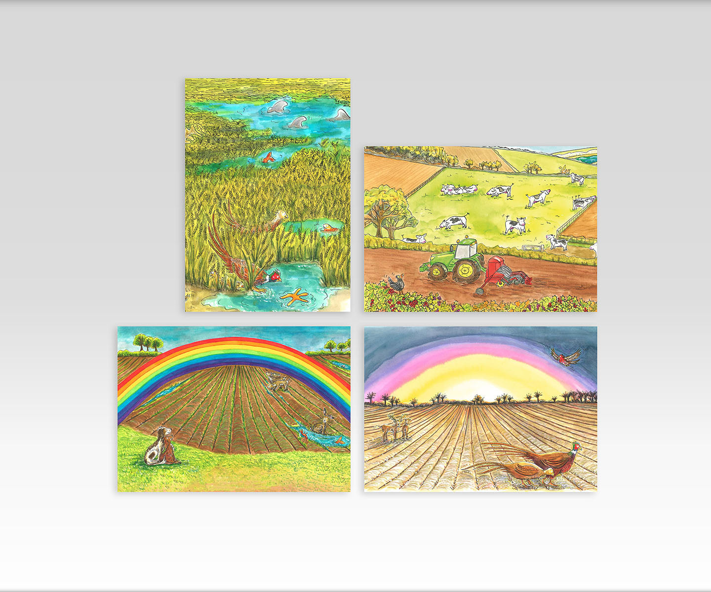A6 CARDS, PACK of 4 countryside theme