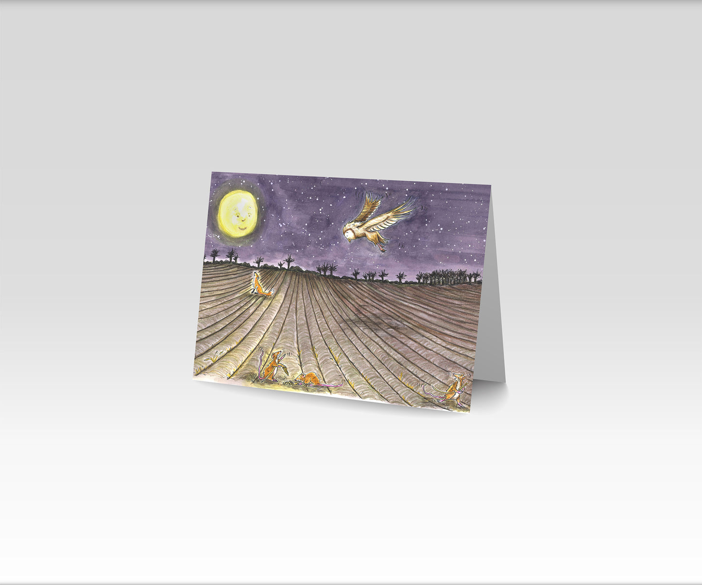 Full Moon A5 card with Owl, Fox and Mice - artwork from 'My Special Place'
