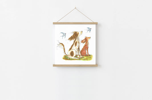 Print of Dogs with Swallows - 210mm square picture