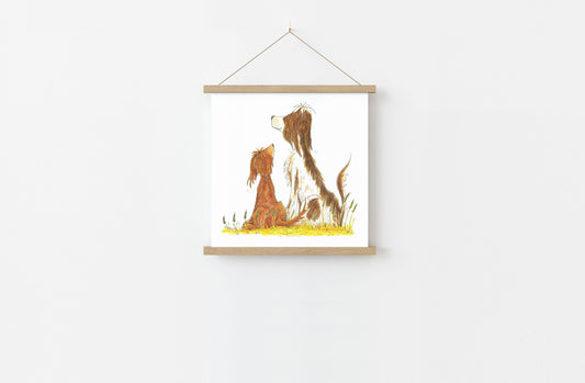 Print of Dogs in Wheat Field from 'My Special Place'-210mm square picture