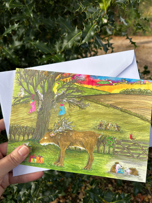 ‘Christmas morning on Oak Tree Farm’, pack of 10 Christmas cards