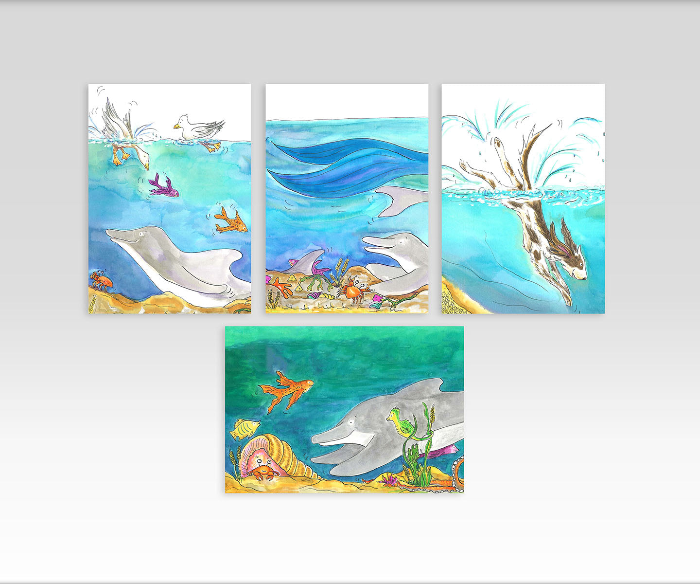 A6 CARDS, PACK OF 4 ocean theme – Gina Rees
