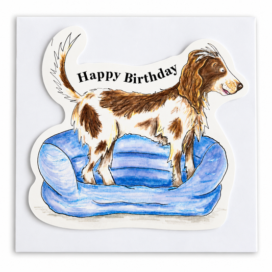 Happy Birthday Post Card - Spaniel In A Bed