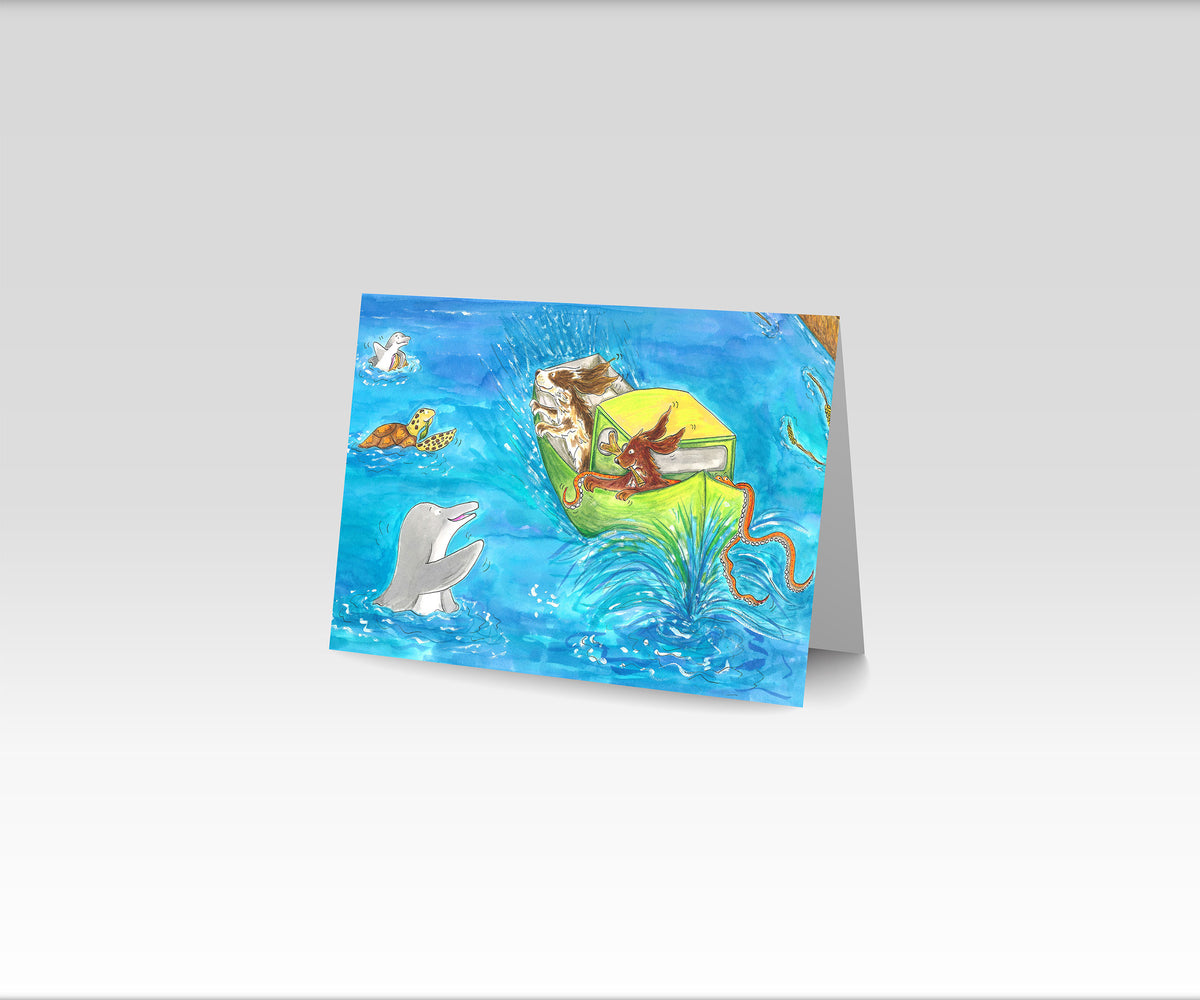 Dogs in Boat – A5 Greeting Card