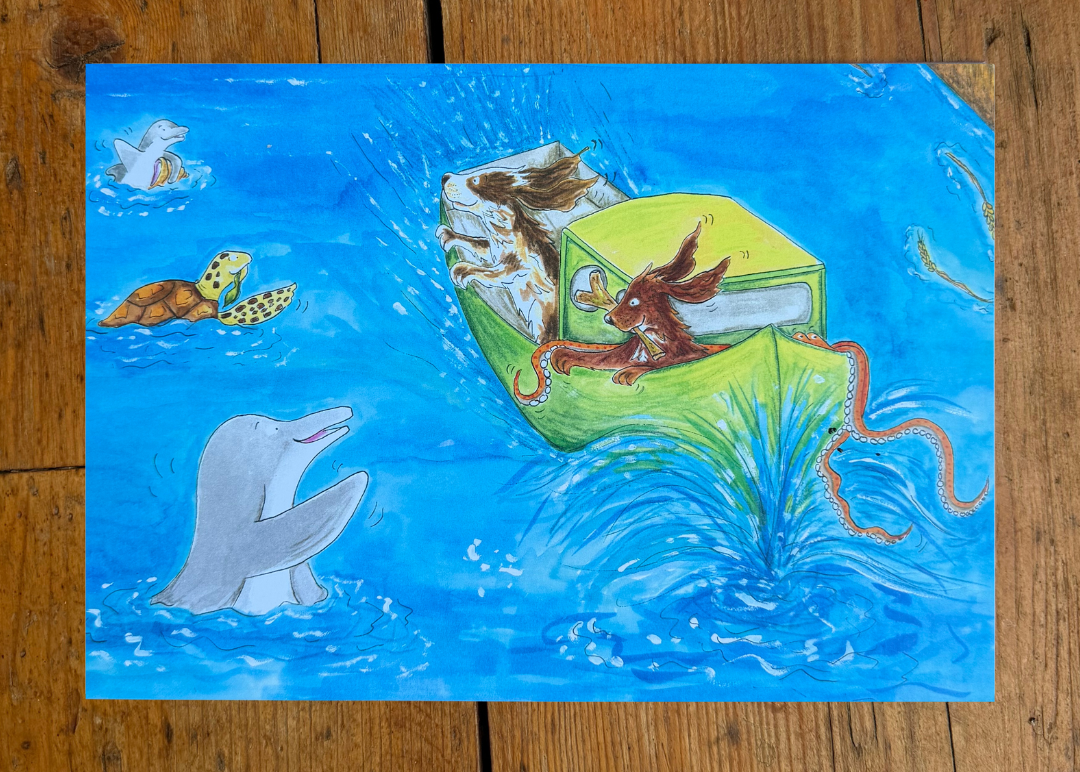 Dogs in Boat – A5 Greeting Card