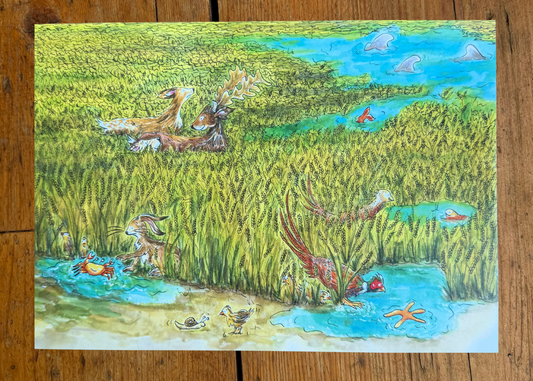 Deer in Magical Ocean – A5 Greeting Card